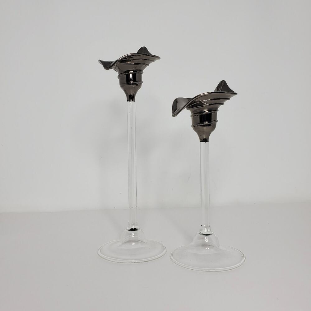 Vintage Elegant art deco candle holders on pedestal candles Set of 2-11" and 9"